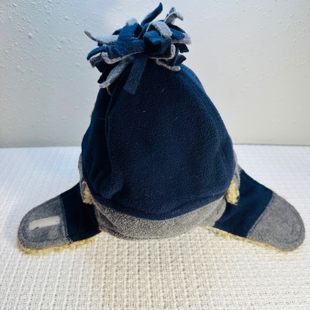 GAP Kids Trapper Hat Winter Fleece Lined Navy Blue Gray Pom Pom Ear Flaps - Picture 8 of 11